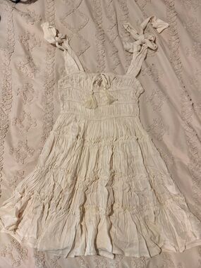 Chelsea & Violet Cream Smocked Sundress with Tassel Tie
